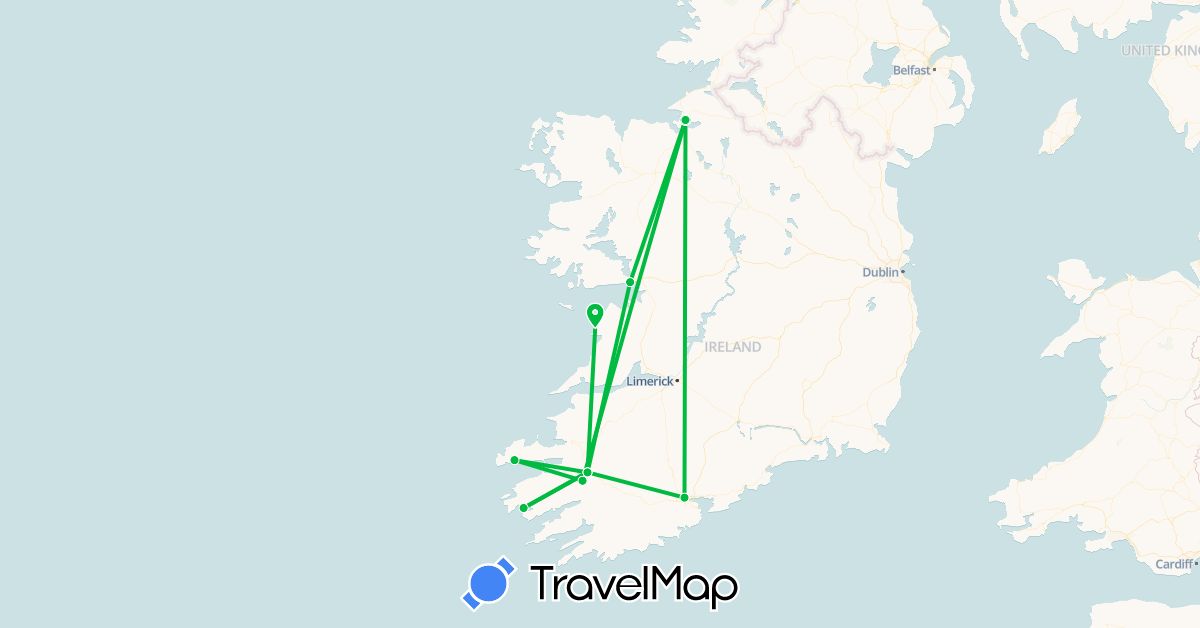 TravelMap itinerary: bus in Ireland (Europe)